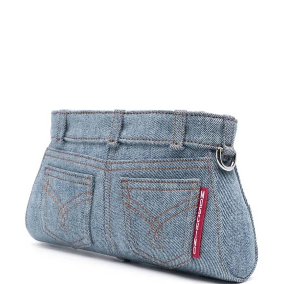 AW23 MOSCHINO Couture Jeremy Scott Denim Shaped Jeans Wristlet Clutch Cotton - Picture 3 of 12